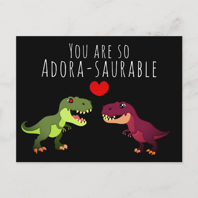Cute Black Kawaii Dinosaur Pun Valentines Day Postcard (Front)