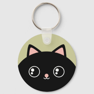 Cute Black Kawaii Kitty Round Keychain