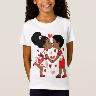 Cute Black Kids in Love Illustration Valentine’s T-Shirt