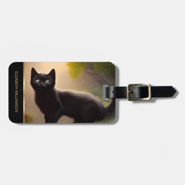 Cute Black Kitten AI Photo Style Luggage Tag (Front Horizontal)