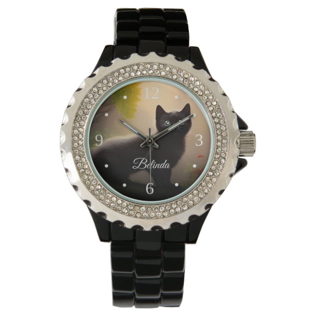 Cute Black Kitten AI Photo Style Numbers  Watch (Front)