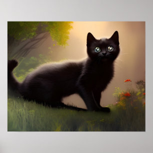 Cute Black Kitten AI Photo Style Poster