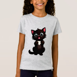 Cute Black Kitten Cartoon With Big Eyes T-Shirt