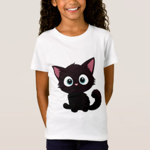 Cute Black Kitten Cartoon With Big Eyes T-Shirt