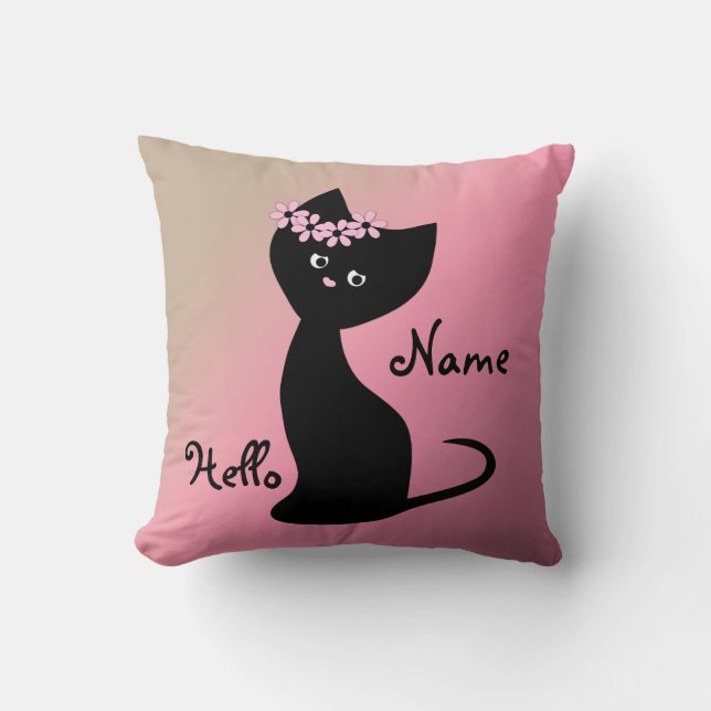 Cute black kitten cat personalised  summer gradien cushion (Front)
