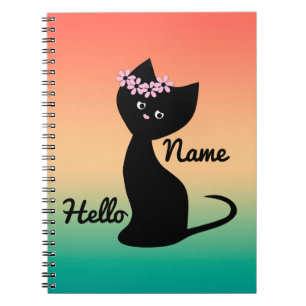 Cute black kitten cat personalised  summer gradien notebook