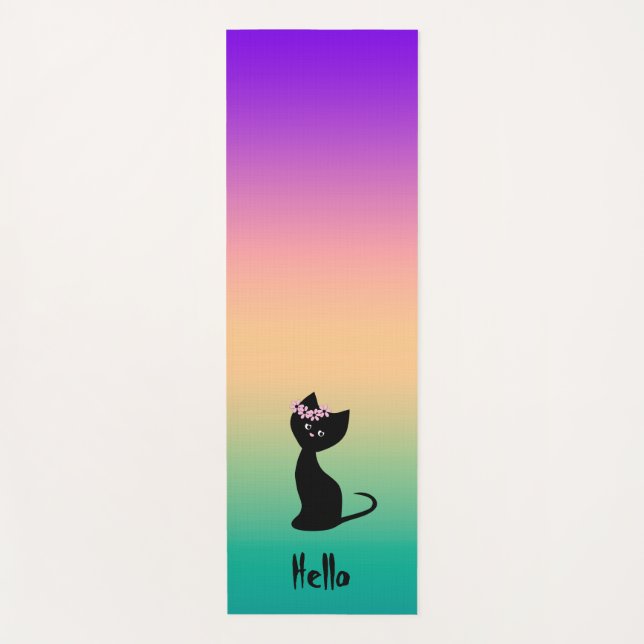 Cute black kitten cat personalised summer gradient yoga mat (Front)