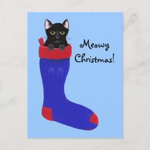 Cute Black Kitten Christmas Stocking Postcards