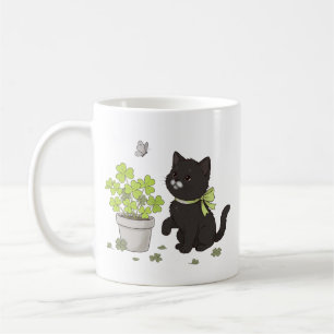 Cute Black Kitten Cozy Nature Cat Illustration Mug