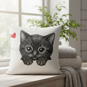 Cute Black Kitten Hug Cat Lover Gift Decor Cushion
