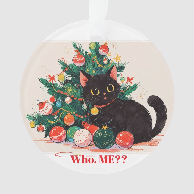 Cute Black Kitten looking Guilty - Christmas  Ornament (Front)