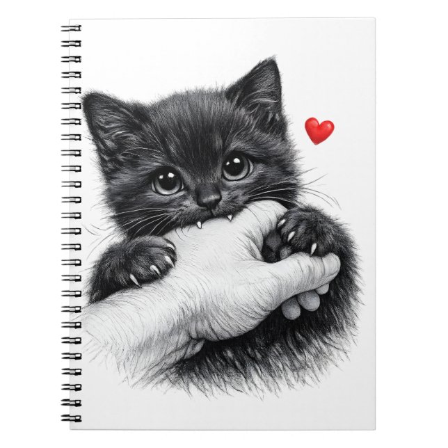 Cute Black Kitten Love Bite Notebook (Front)