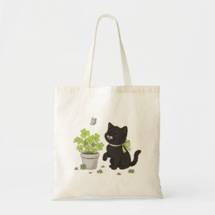 Cute Black Kitten & Lucky Clover Tote Bag