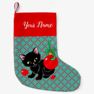Cute Black Kitten Personalised Small Christmas Stocking