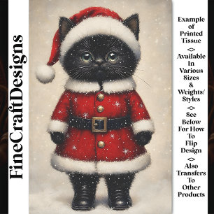 Cute Black Kitten Santa Claus Outfit BW1 Decoupage Tissue Paper