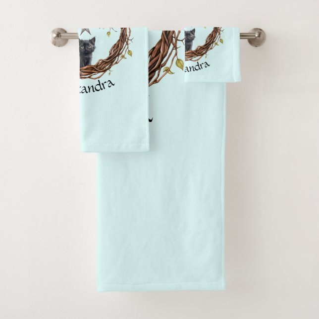 Cute Black Kitten Watching a Star Bath Towel Set (Insitu)