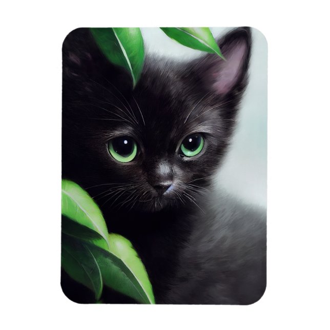 Cute Black Kitten With Green Eyes Magnet (Vertical)