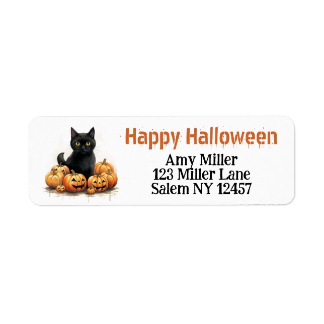Cute Black Kitten with Jack-O-Lanterns Halloween (Front)
