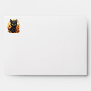 Cute Black Kitten with Jack-O-Lanterns Halloween Envelope