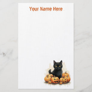 Cute Black Kitten with Jack-O-Lanterns Halloween Stationery