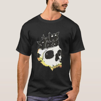 Cute Black Kittens In Skull Art T-Shirt