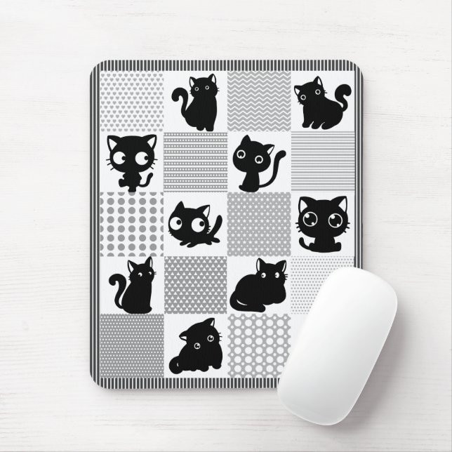 Cute Black kittens with grey and white patterns Mouse Mat (With Mouse)