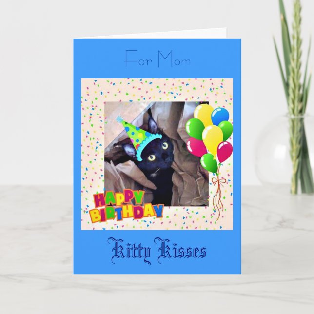 Cute Black Kitty Birthday Greeting Card (Front)