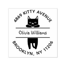 Cute Black Kitty Cat Cartoon Round Return Address
