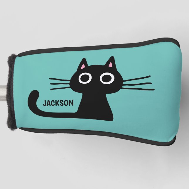 Cute Black Kitty Cat | Cool Kitten Personalised Golf Head Cover (Front)