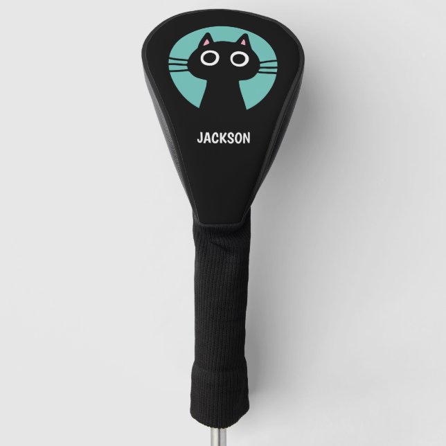Cute Black Kitty Cat | Cool Kitten Personalised Golf Head Cover (Front)
