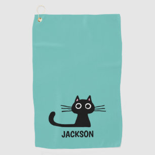 Cute Black Kitty Cat   Cool Kitten Personalised Golf Towel