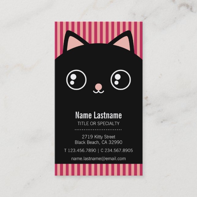 Cute Black Kitty Cat Face Striped Business Card (Front)