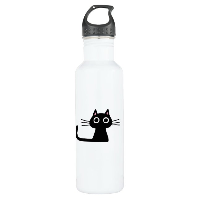 Cute Black Kitty Cat - Funky Feline 710 Ml Water Bottle (Front)