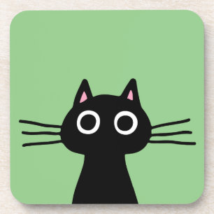Cute Black Kitty Cat - Funny Feline Animal Art Coaster