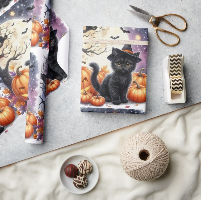 Cute Black Kitty Cat Halloween Wrapping Paper (Crafts)