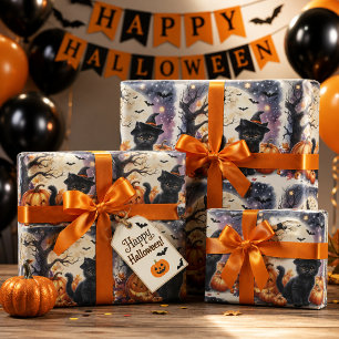 Cute Black Kitty Cat Halloween Wrapping Paper