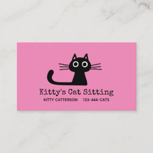 Cute Black Kitty Cat Pink Whimsical Animal Lover Business Card