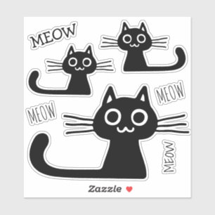 Cute Black Kitty Cats Meow Meow Vinyl Sticker Set