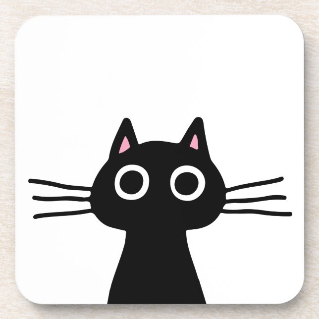 Cute Black Kitty | Fun Animal Art | Funny Pet Cat Coaster (Front)