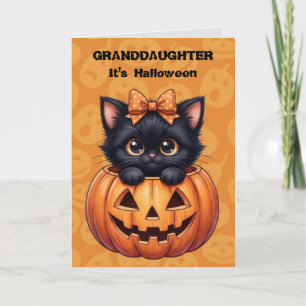 Cute Black Kitty Granddaughter Halloween Card