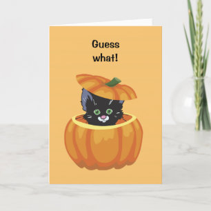 Cute Black Kitty Pumpkin Halloween Card