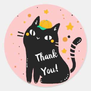 Cute Black Kitty Thank You Classic Round Sticker