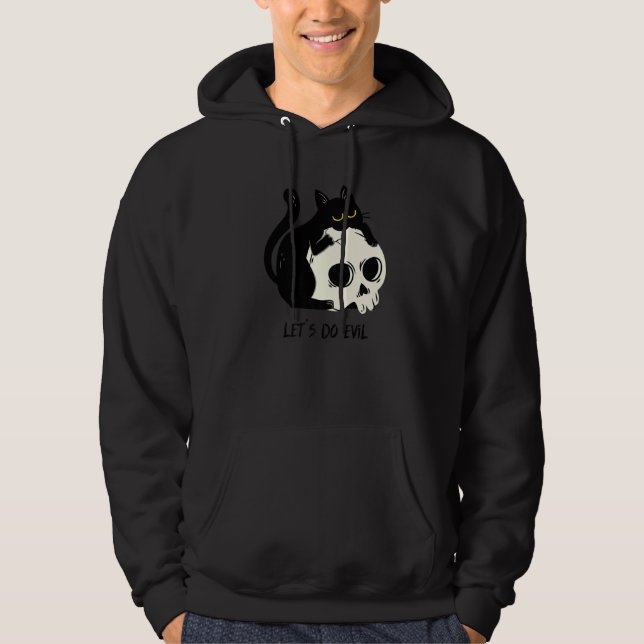 Cute Black Kitty With Skull Black Cat Dark Magic W Hoodie (Front)