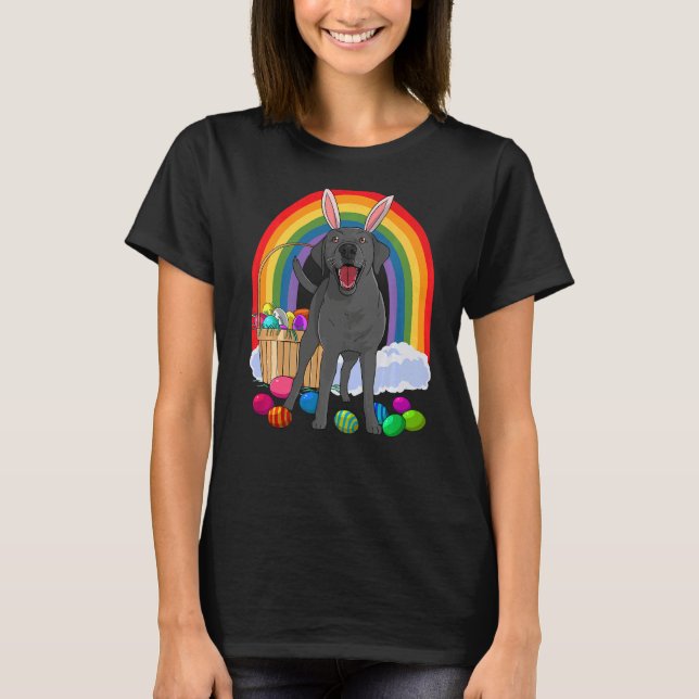 Cute Black Lab Bunny Labrador Happy Easter Eggs   T-Shirt (Front)