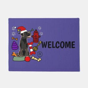 Cute Black Lab Dog and Toys Christmas Doormat