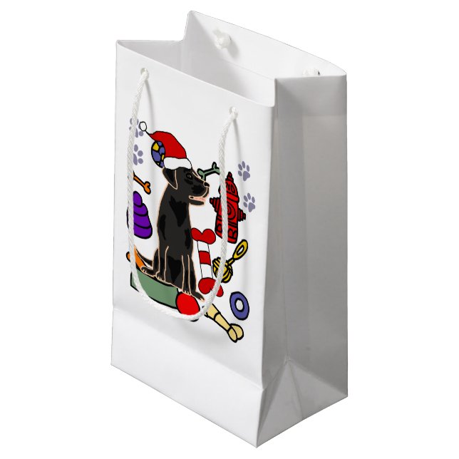 Cute Black Lab Dog and Toys Christmas Small Gift Bag (Front Angled)