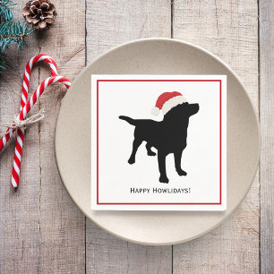 Cute Black Lab Dog with Christmas Santa Claus Hat Napkin