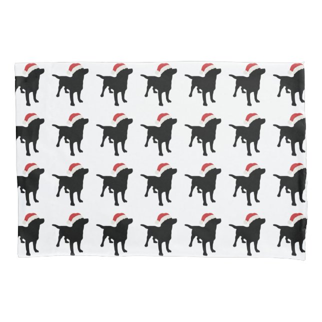 Cute Black Lab Dog with Christmas Santa Claus Hat Pillowcase (Front)