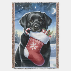 Cute Black Lab Labrador Retriever Dog Throw Blanket