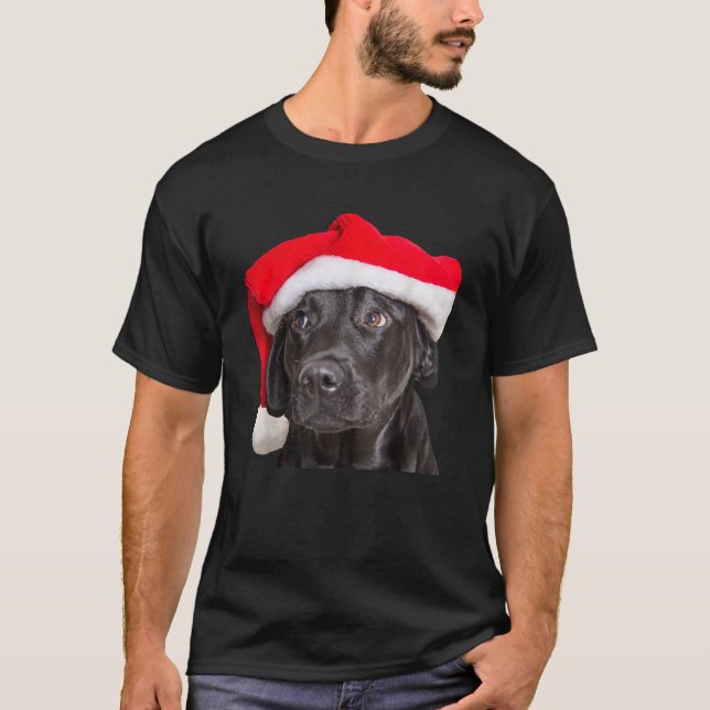 Cute Black Lab Santa Hat Christmas Dog Labrador Re T-Shirt (Front)